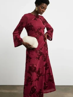 Joanna Hope Burgundy Red Magisculpt Textured Floral Maxi Dress