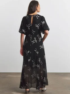 Joanna Hope Lurex Bow Tea Maxi Dress With Sheer Black Skirt