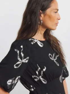 Joanna Hope Lurex Bow Tea Maxi Dress With Sheer Black Skirt