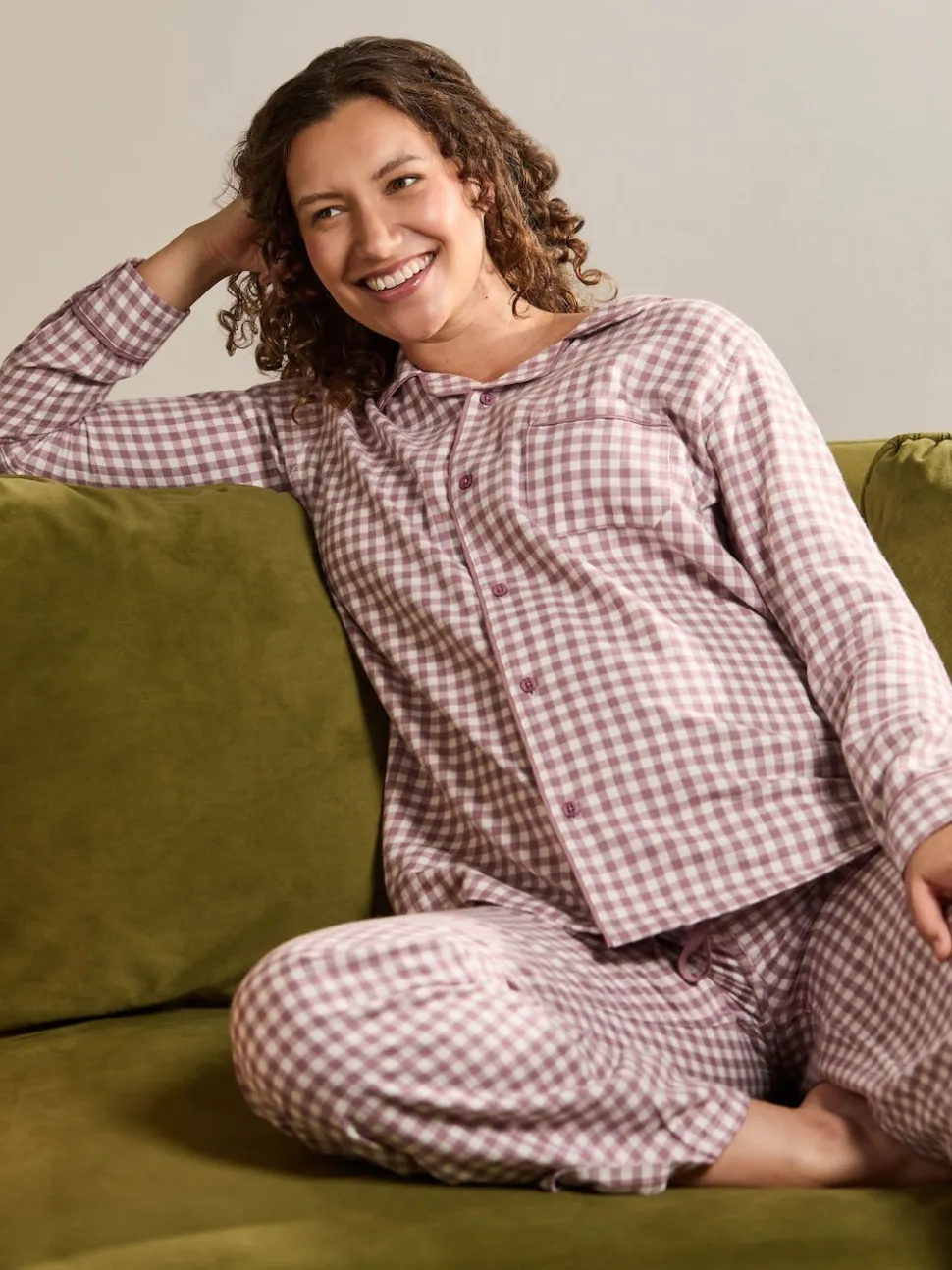 JoJo Maman Bébé Berry Maternity Gingham Pyjama Set