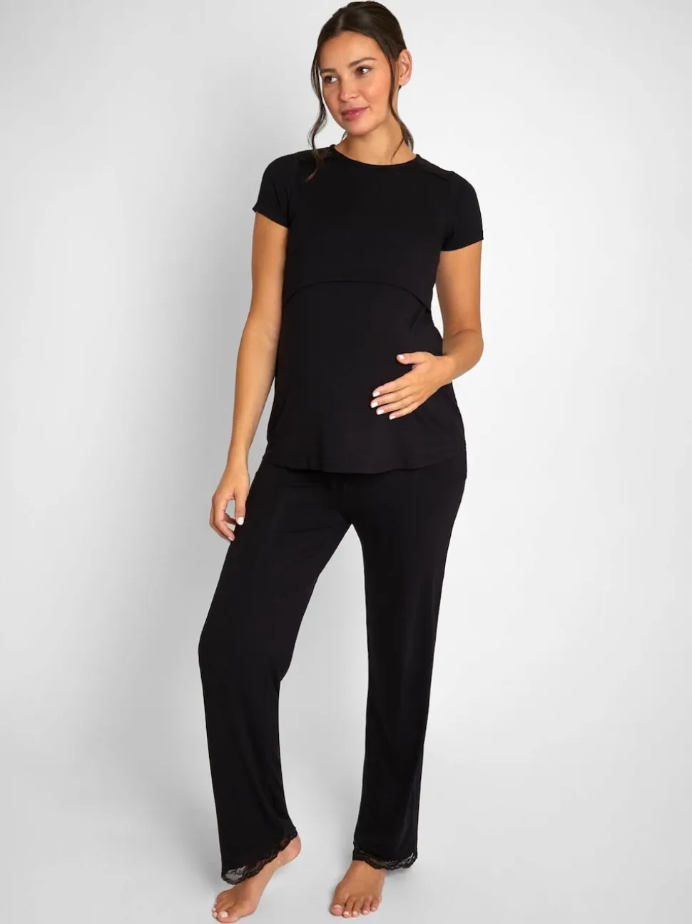 JoJo Maman Bébé Black Lace Maternity & Nursing Pyjamas Set