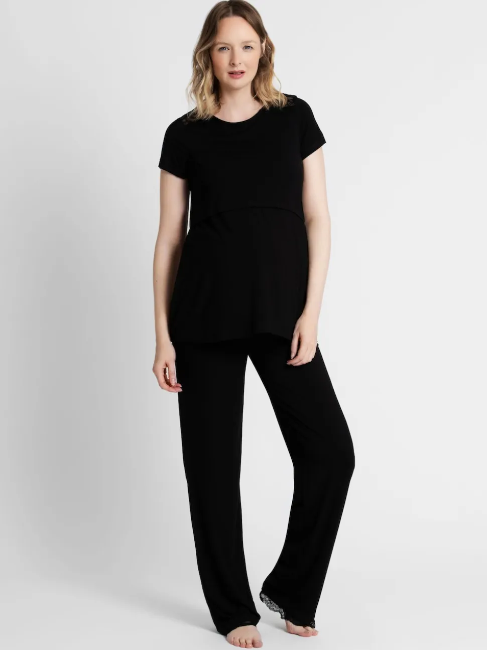 JoJo Maman Bébé Black Lace Maternity & Nursing Pyjamas Set