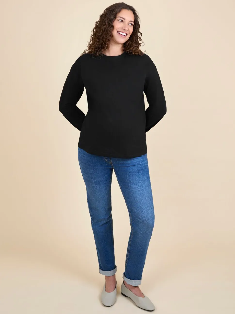 JoJo Maman Bébé Black Long Sleeve Boyfriend Maternity T-Shirt