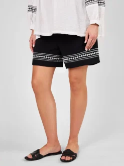 JoJo Maman Bébé Black Maternity Embroidered Shorts