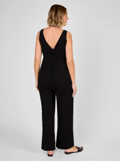 JoJo Maman Bébé Black Palm Tree Strap Maternity Wide Leg Jersey Jumpsuit