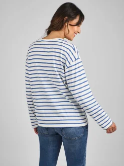 JoJo Maman Bébé Blue & Cream Stripe Long Sleeve Boyfriend Maternity T-Shirt