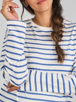 JoJo Maman Bébé Blue & Cream Stripe Long Sleeve Boyfriend Maternity T-Shirt