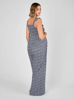JoJo Maman Bébé Blue Ditsy Floral Maternity Shirred Jumpsuit