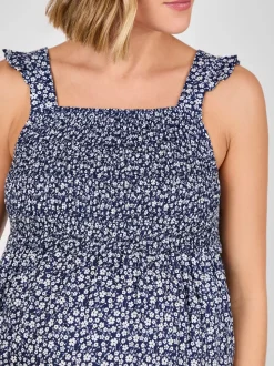 JoJo Maman Bébé Blue Ditsy Floral Maternity Shirred Jumpsuit