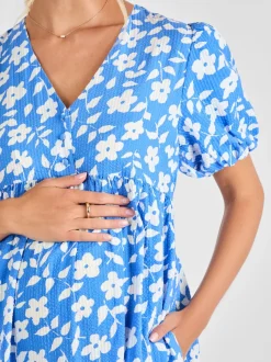 JoJo Maman Bébé Blue Floral Print Maternity Midi Dress