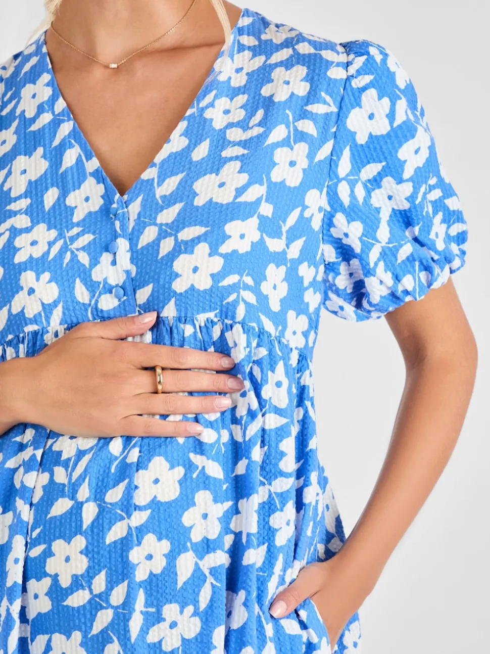 JoJo Maman Bébé Blue Floral Print Maternity Midi Dress