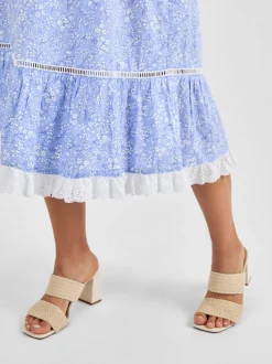 JoJo Maman Bébé Blue Floral Print Maternity Midi Dress