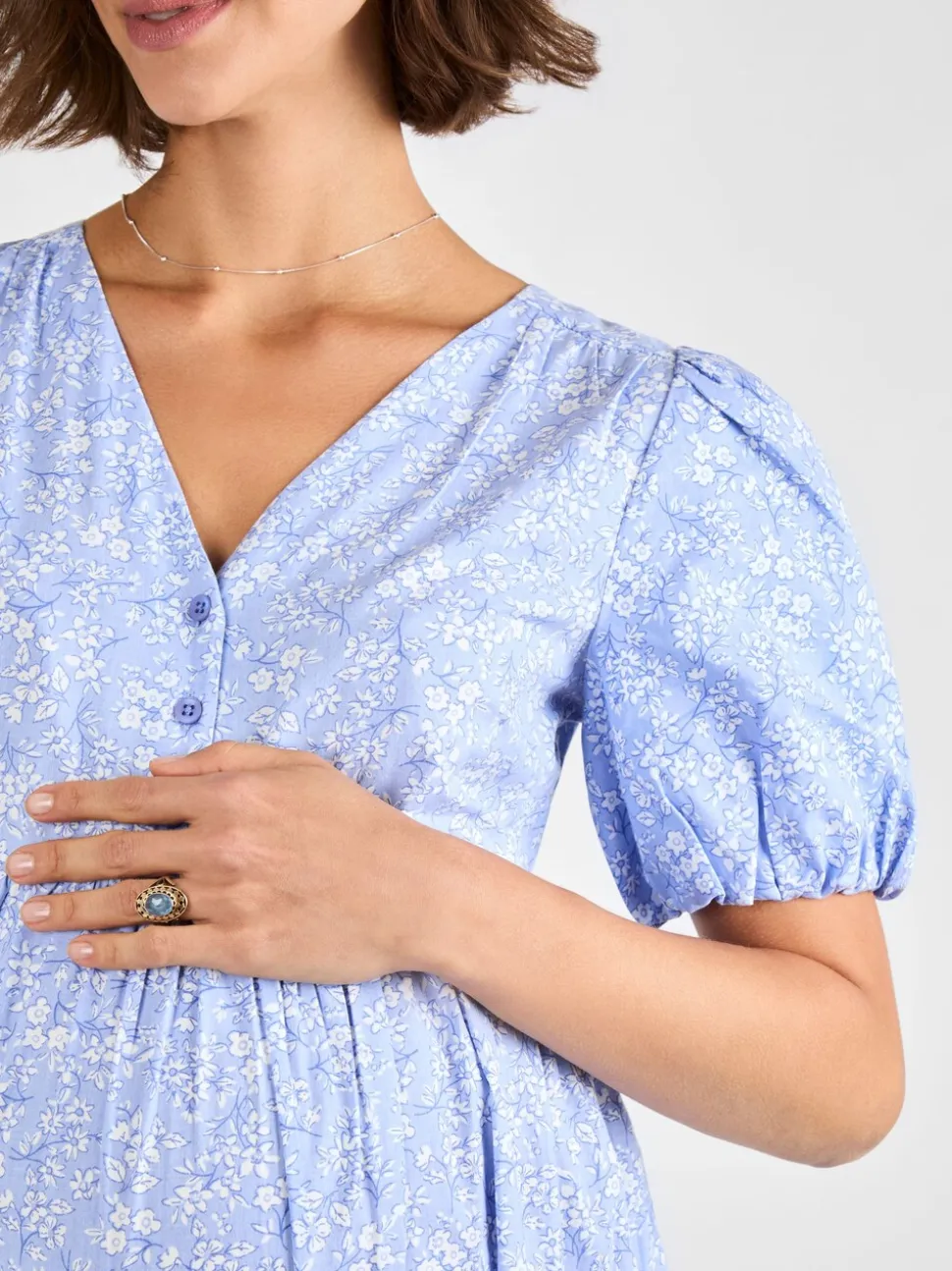 JoJo Maman Bébé Blue Floral Print Maternity Midi Dress