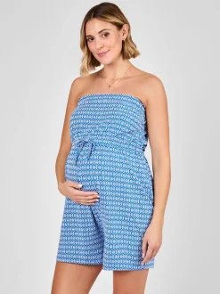 JoJo Maman Bébé Blue Maternity Patterned Bandeau Playsuit