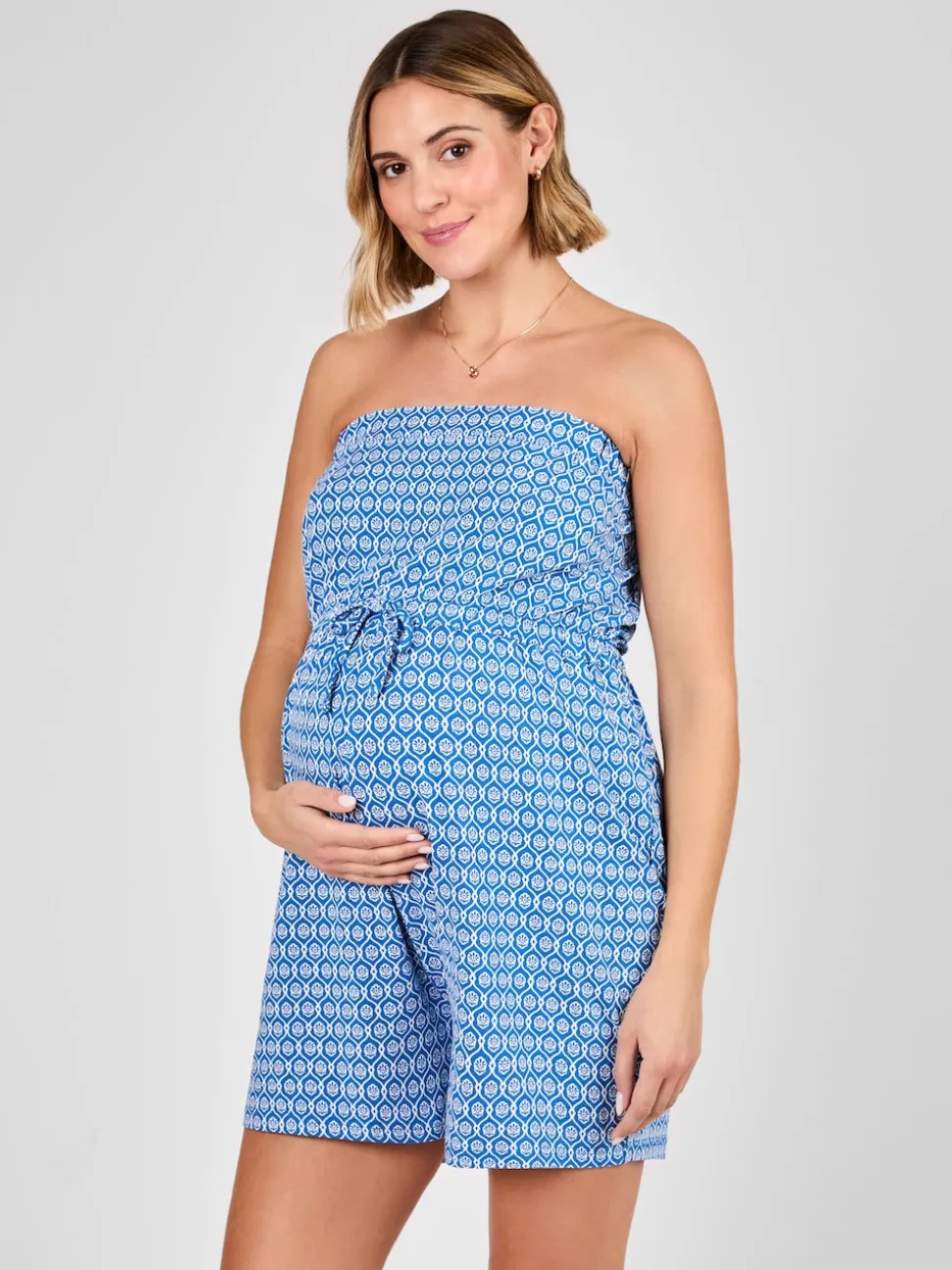 JoJo Maman Bébé Blue Maternity Patterned Bandeau Playsuit
