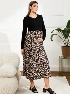 JoJo Maman Bébé Brown Print Maternity Midi Skirt
