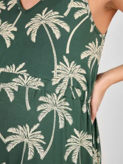 JoJo Maman Bébé Green Palm Tree Strap Maternity Wide Leg Jersey Jumpsuit