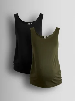 JoJo Maman Bébé Khaki Green 2-Pack Maternity Vest Tops