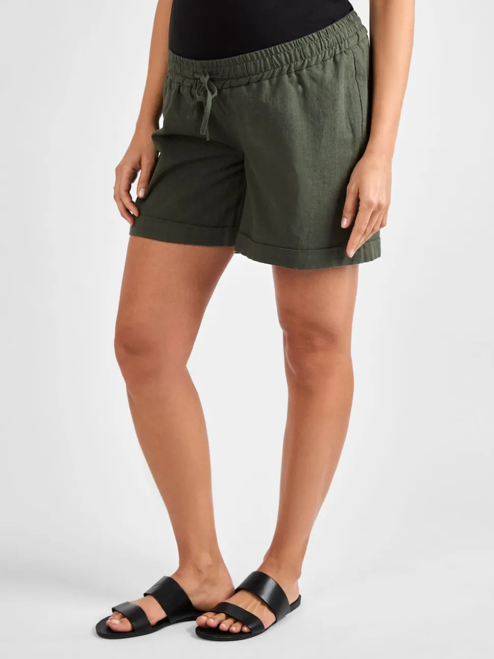 JoJo Maman Bébé Khaki Linen Blend Drawstring Waist Maternity Shorts