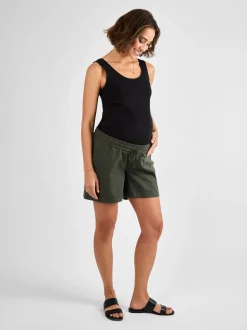 JoJo Maman Bébé Khaki Linen Blend Drawstring Waist Maternity Shorts