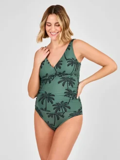 JoJo Maman Bébé Khaki Maternity Palm Print Tankini Set