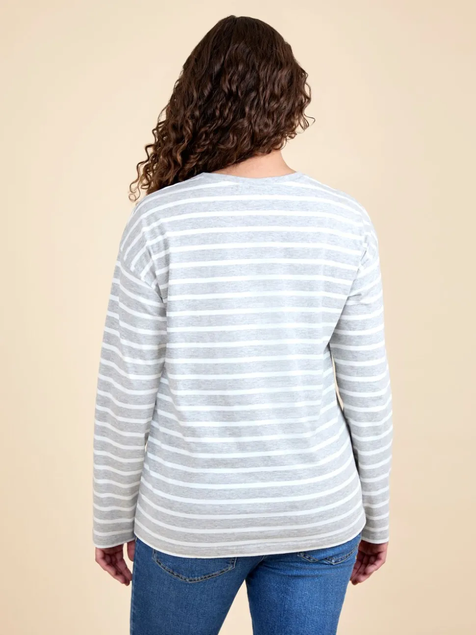 JoJo Maman Bébé Light Grey Stripe Long Sleeve Boyfriend Maternity T-Shirt