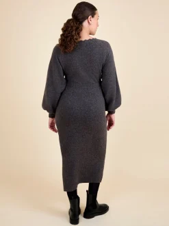 JoJo Maman Bébé Mocha Blouson Sleeve Maternity Knitted Midi Dress