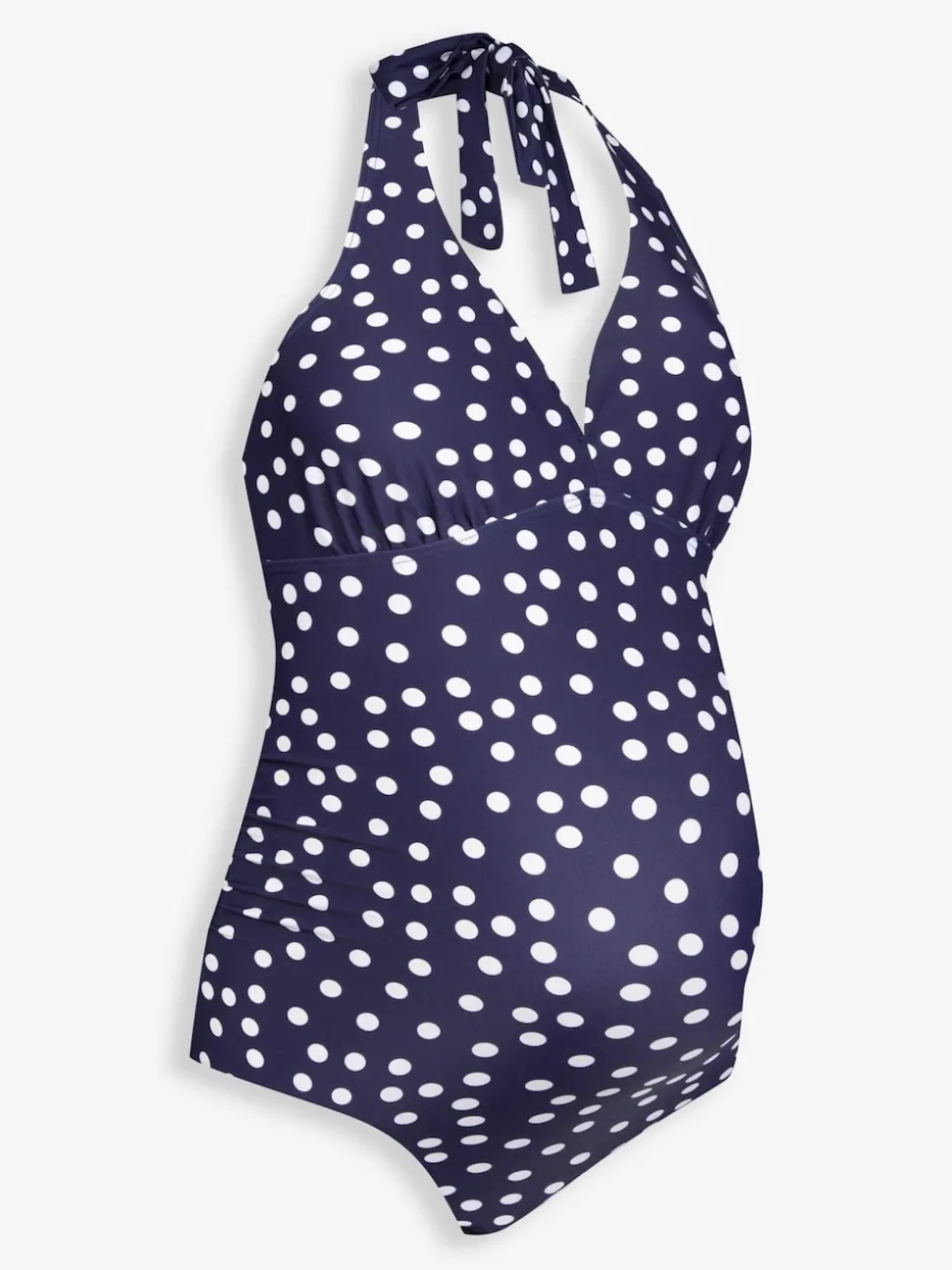 JoJo Maman Bébé Navy Blue & White Spot Sleeveless Tie Halterneck Maternity Swimsuit
