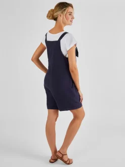 JoJo Maman Bébé Navy Blue Short Maternity Linen Blend Dungarees