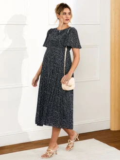 JoJo Maman Bébé Navy Chiffon Pleated Nursing Midi Dress