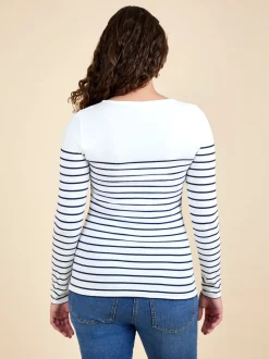 JoJo Maman Bébé Navy Ecru Stripe Stripe Long Sleeve Maternity & Nursing Top