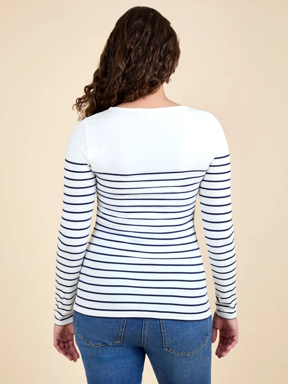 JoJo Maman Bébé Navy Ecru Stripe Stripe Long Sleeve Maternity & Nursing Top