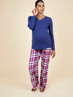 JoJo Maman Bébé Navy Maternity Check Pyjama Set