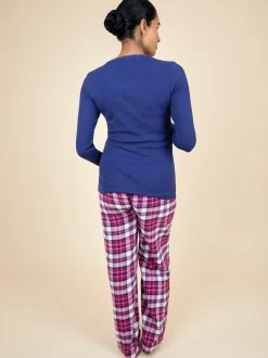 JoJo Maman Bébé Navy Maternity Check Pyjama Set
