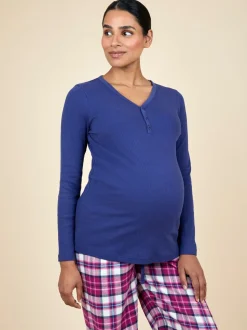 JoJo Maman Bébé Navy Maternity Check Pyjama Set