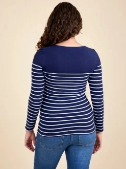 JoJo Maman Bébé Navy White Stripe Stripe Long Sleeve Maternity & Nursing Top