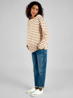 JoJo Maman Bébé Oatmeal & Toffee Stripe Long Sleeve Boyfriend Maternity T-Shirt