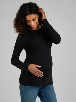 JoJo Maman Bébé Oatmeal Cream & Black 2-Pack Ribbed Maternity & Nursing Top
