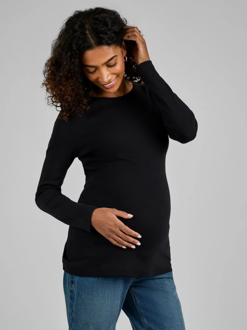 JoJo Maman Bébé Oatmeal Cream & Black 2-Pack Ribbed Maternity & Nursing Top