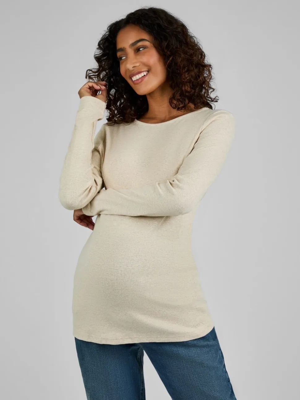 JoJo Maman Bébé Oatmeal Cream & Black 2-Pack Ribbed Maternity & Nursing Top