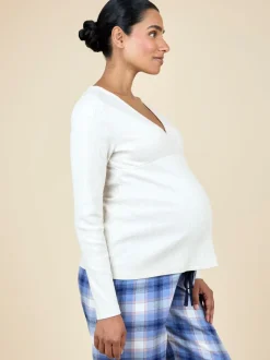 JoJo Maman Bébé Oatmeal Maternity Check Pyjama Set
