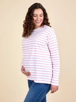 JoJo Maman Bébé Pink Stripe Long Sleeve Boyfriend Maternity T-Shirt