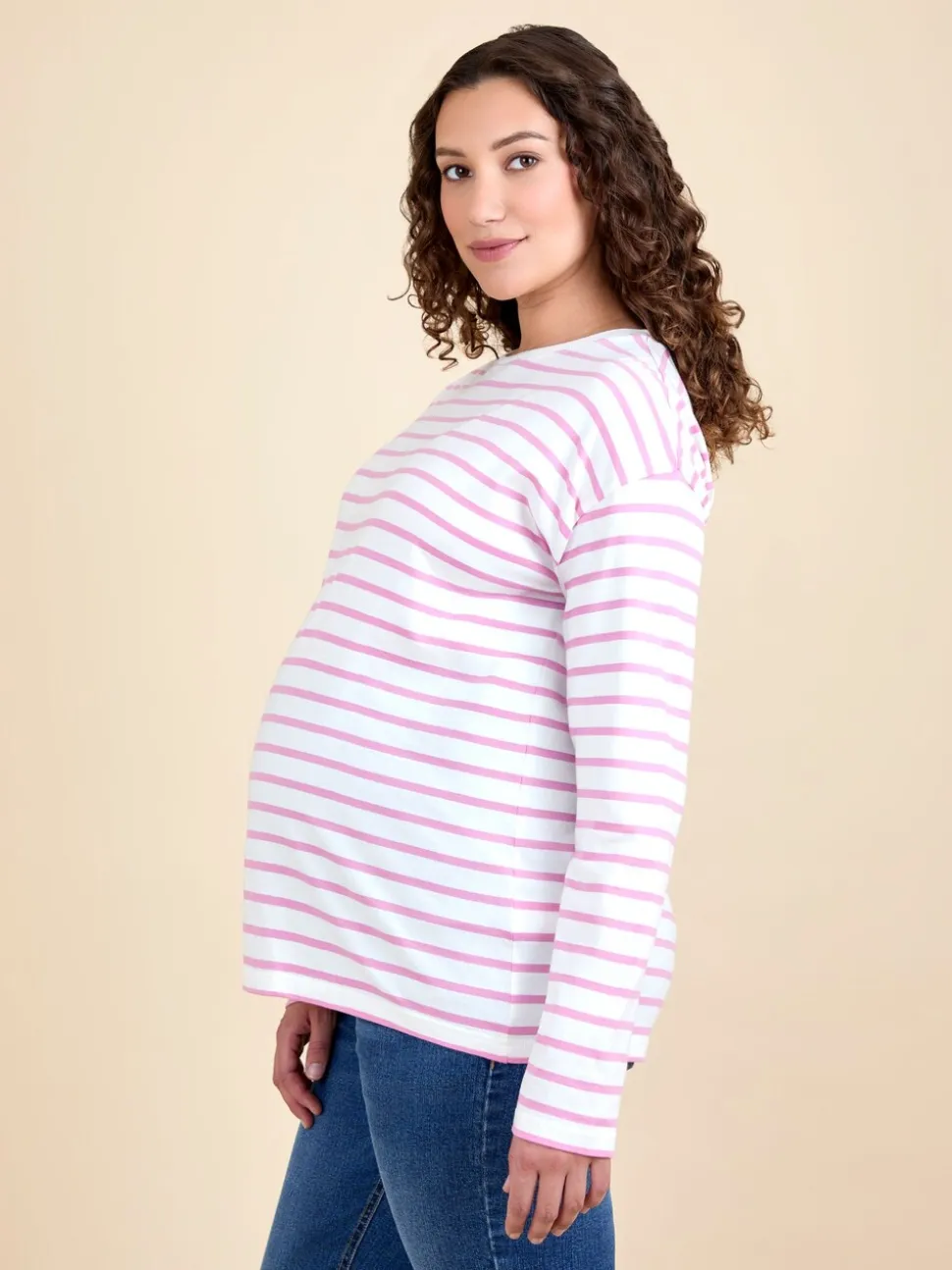 JoJo Maman Bébé Pink Stripe Long Sleeve Boyfriend Maternity T-Shirt