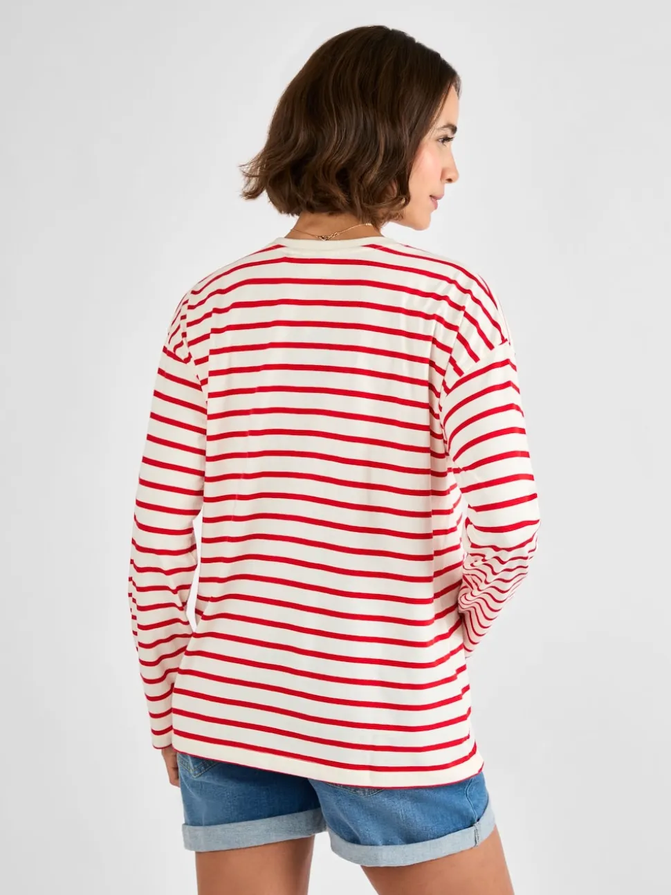 JoJo Maman Bébé Red Stripe Long Sleeve Boyfriend Maternity T-Shirt