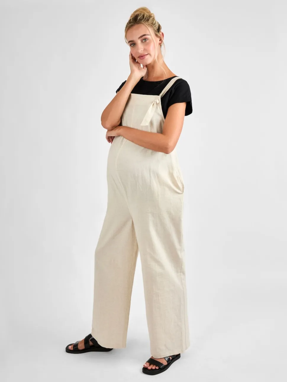 JoJo Maman Bébé Stone Wide Leg Maternity Linen Dungaree
