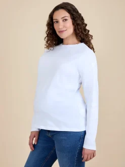 JoJo Maman Bébé White Long Sleeve Boyfriend Maternity T-Shirt