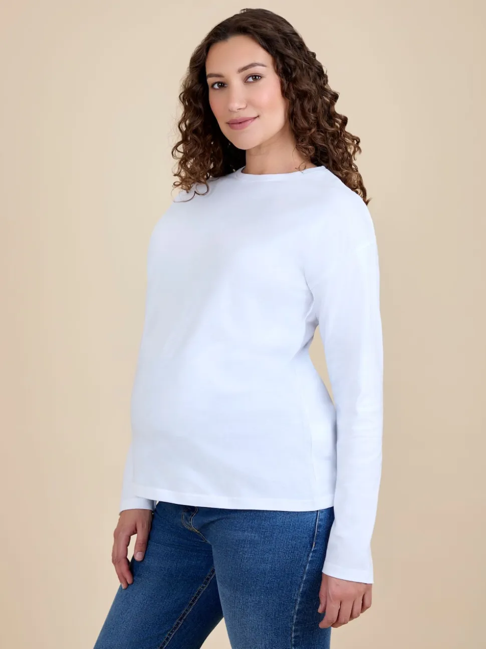 JoJo Maman Bébé White Long Sleeve Boyfriend Maternity T-Shirt