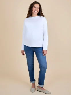 JoJo Maman Bébé White Long Sleeve Boyfriend Maternity T-Shirt