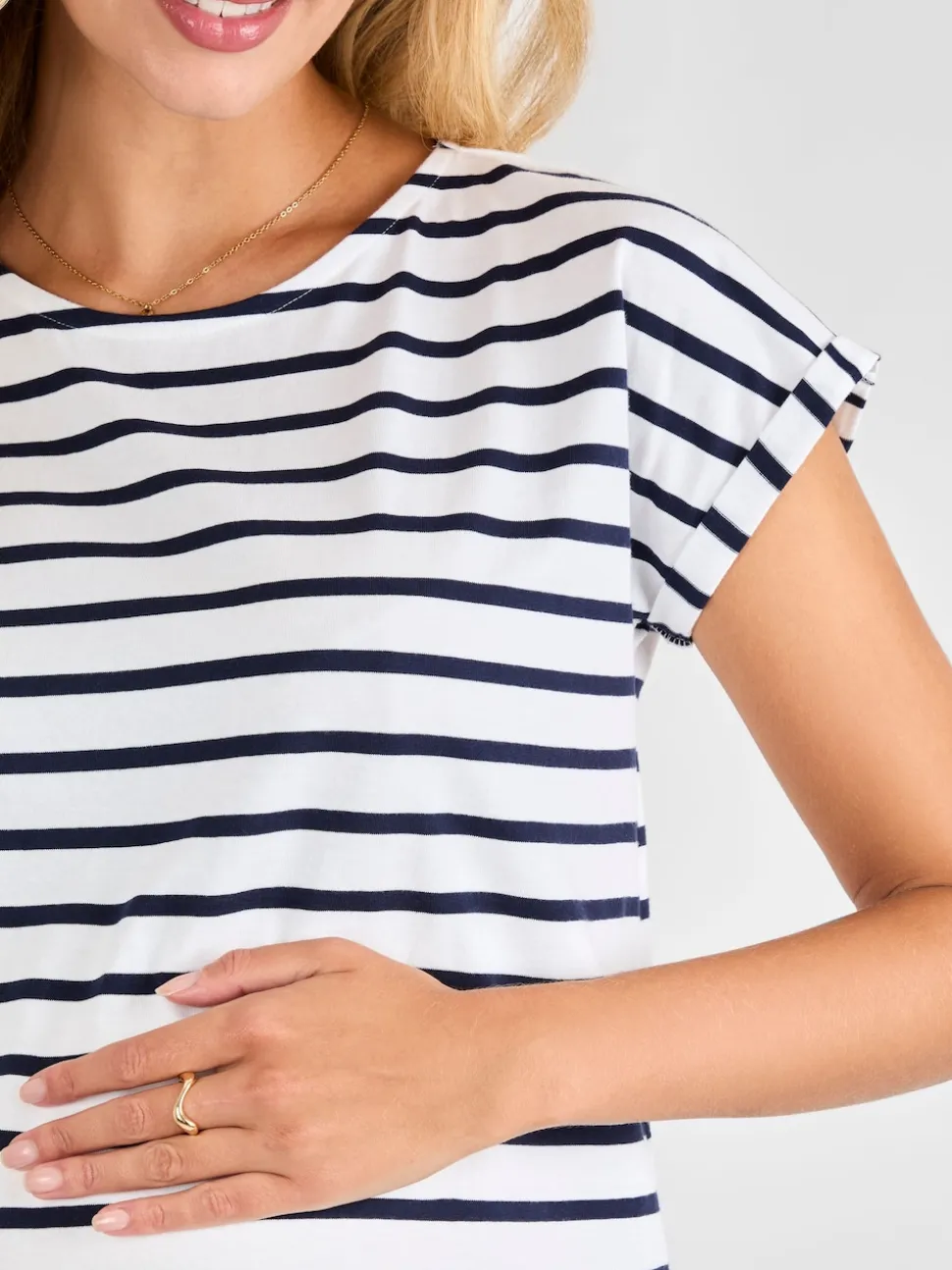 JoJo Maman Bébé White Navy Stripe Boyfriend Maternity Cotton T-Shirt