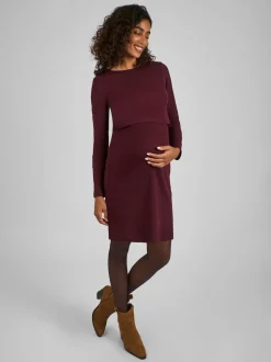 JoJo Maman Bébé Wine Red Ribbed Mini Maternity & Nursing Dress